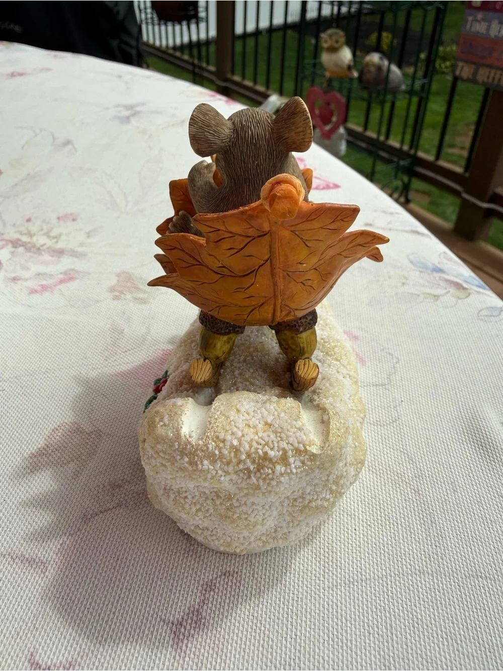 Autumn Leaf Mouse Figurine Toy - Orange Decorative Small Pet Accent